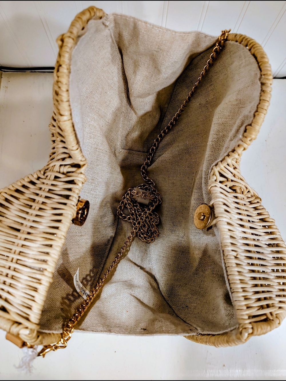 Haute Hippie Woven Rattan Crescent Crossbody with Pearl Strap - Natural - Picture 7 of 15